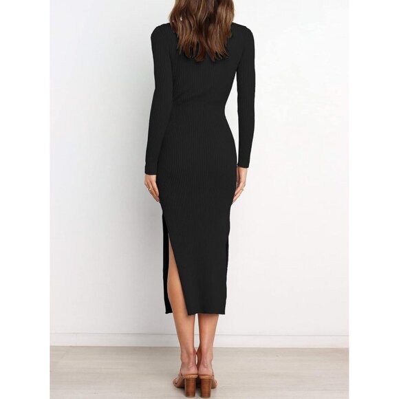 Womens Long Sleeve Sweater Dress Knit Slim Fit Midi Casual Outfits - Picture 5 of 6